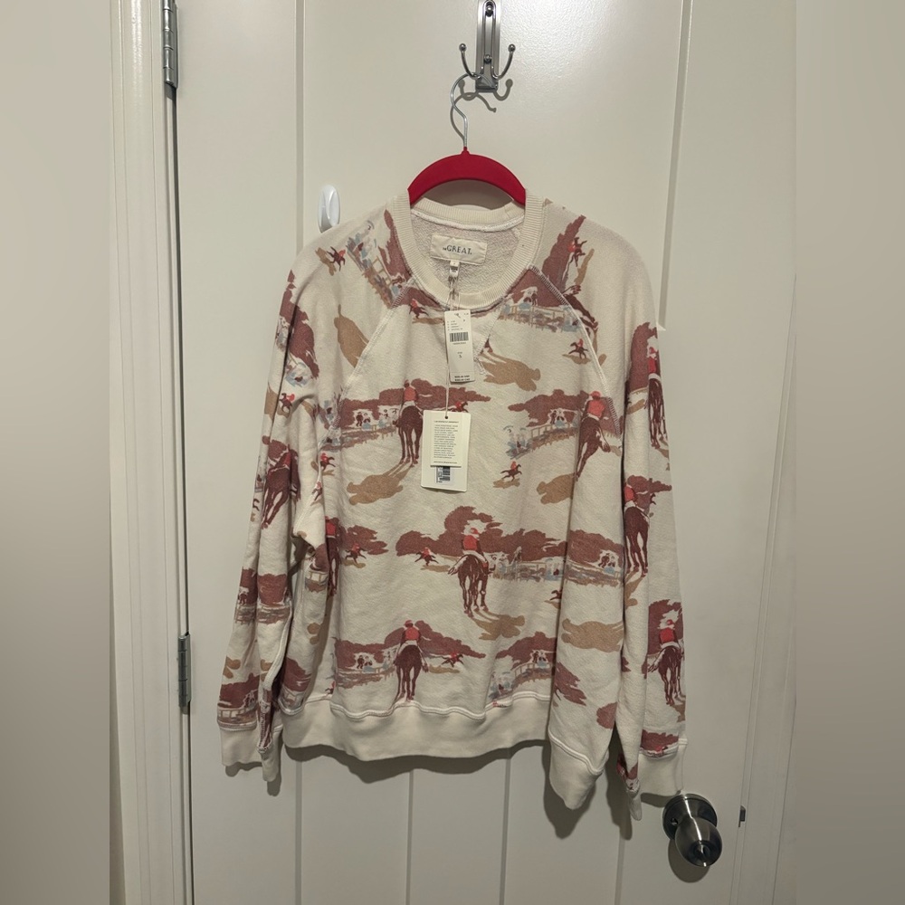 THE GREAT The Slouch Sweatshirt in Riding Horses Print Size 1 Small NWT - Picture 4 of 5